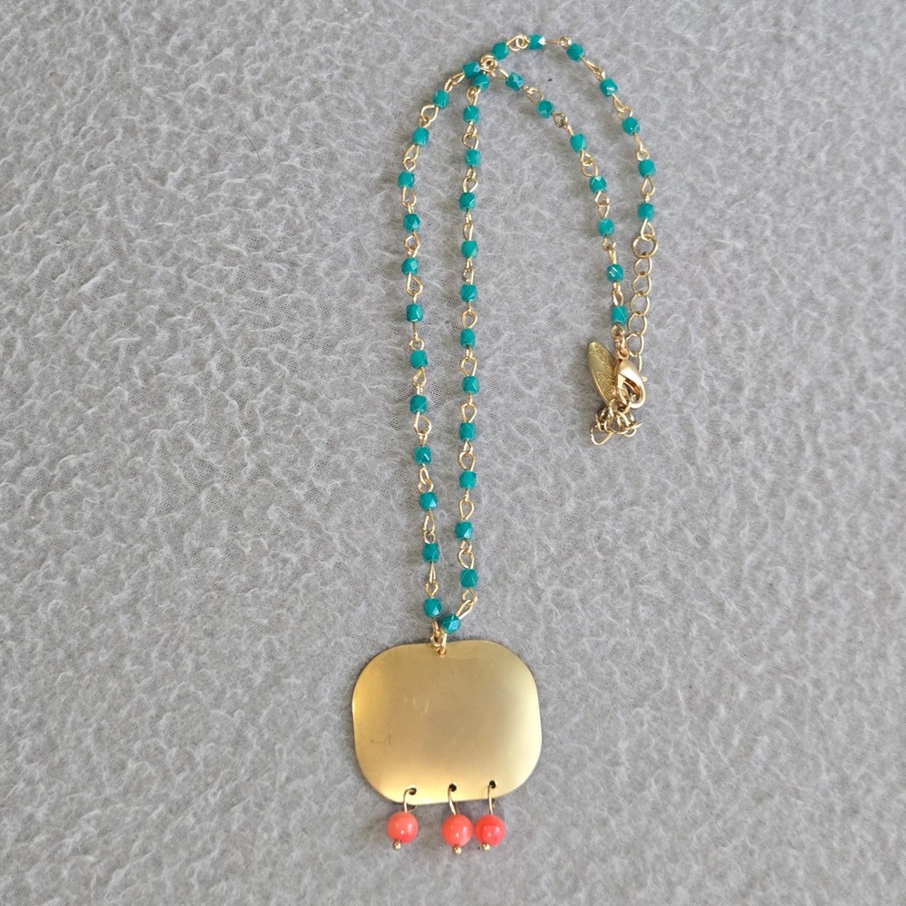 Plunder Design Pendant Necklace Womens OS Gold Turquoise Coral Beaded Boho